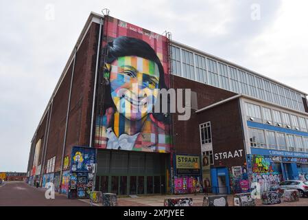 Amsterdam, the Netherlands. July 28, 2024. A mural of Anne Frank at the NDSM-werf in Amsterdam. High quality photo Stock Photo