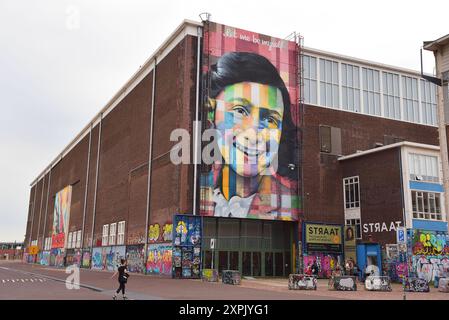 Amsterdam, the Netherlands. July 28, 2024. A mural of Anne Frank at the NDSM-werf in Amsterdam. High quality photo Stock Photo