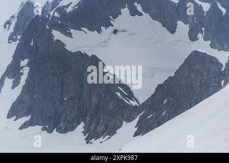 Detail of the massive mountains near Graham passage and Charlotte bay, along the Gerlache Strait. Antarctic Peninsula. Stock Photo