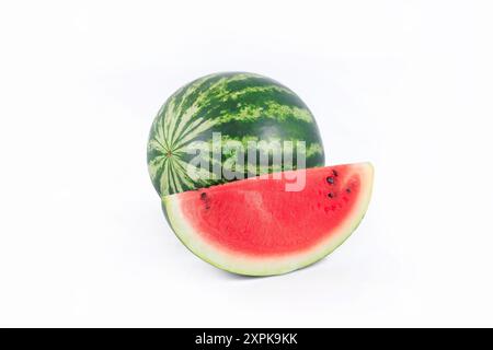 Watermelon and water melon slice isolated on white background. Stock Photo