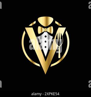 Restaurant menu design template. Tuxedo, fork and knife icon. Stock Vector