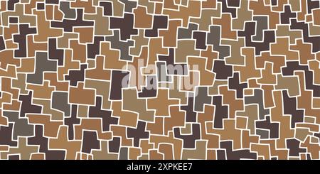 Brown mosaic labyrinth stone tile pattern background, vector paving floor. Abstract geometric pattern with puzzle tiles or labyrinth maze style seamle Stock Vector