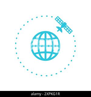 Satellite with globe icon. Isolated on white background. From blue icon set. stock illustration Stock Vector