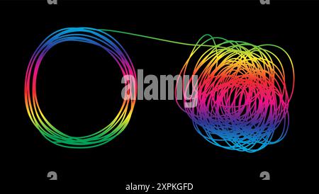 Tangle and untangle, psychotherapy and psychology concept problems solution vector line illustration. Stock Vector