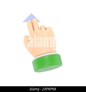 Cartoon Gesture Icon Mockup.Touchscreen gesture line icons.3D illustration three hands Swipe Up Cartoon character hand. 3D rendering on white backgrou Stock Photo