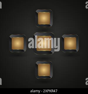 FIVE Luxury and Premium buttons, banner vector illustration design, FIVE golden Abstract background with golden rectangle premium shapes banners Stock Vector