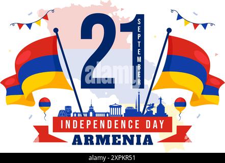 Armenia Independence Day Vector Illustration on September 21 with a Waving Flag and History Museum in a National Holiday Flat Style Cartoon Background Stock Vector