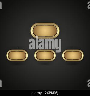 Golden chart with three Luxury ellipse buttons and premium frame vector illustration. and 3d golden glossy elegant vector medal or badge, shiny and gr Stock Vector