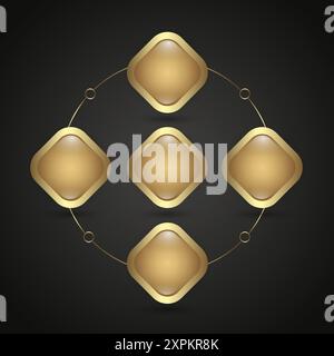 Set of Gold and premium rectangle buttons chart, vector, illustration style with on dark background Stock Vector