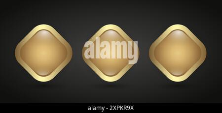 Three Gold and premium rectangle buttons, vector, illustration style with on dark background Stock Vector