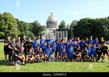 Saint Petersburg, Russia. 06th Aug, 2024. Players, of the Zenit football club seen during a open training at the Zenit FC on the Senate Square, near St. Isaac's Cathedral in Saint Petersburg before the Zenit Saint Petersburg - FC Dynamo Moscow football match, Russian Premier League. (Photo by Maksim Konstantinov/SOPA Images/Sipa USA) Credit: Sipa USA/Alamy Live News Stock Photo