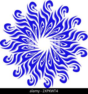 Blue tribal mandala icon with shadow. Perfect for logos, icons, items, tattoos, stickers, posters, banners, clothes, hats Stock Vector