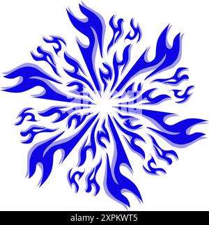 Blue tribal mandala icon with shadow. Perfect for logos, icons, items, tattoos, stickers, posters, banners, clothes, hats Stock Vector