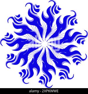 Blue tribal mandala icon with shadow. Perfect for logos, icons, items, tattoos, stickers, posters, banners, clothes, hats Stock Vector