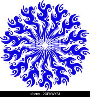 Blue tribal mandala icon with shadow. Perfect for logos, icons, items, tattoos, stickers, posters, banners, clothes, hats Stock Vector