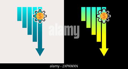 Dollar rate decrease icon. Currency decrease icon. Dollar sign symbol, USD currency. Stock Vector