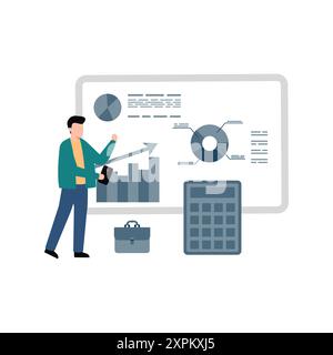 Boy working on business chart graph. Stock Photo