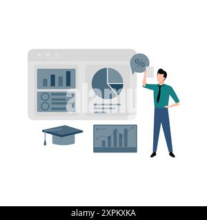 The boy is working on a business graph. Stock Photo