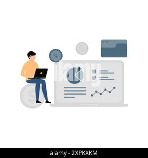 The boy is working on his laptop. Stock Photo