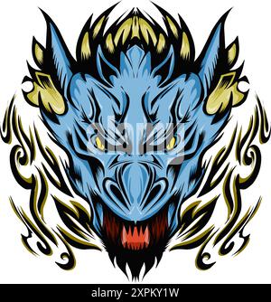 Tribal head mascot dragon sticker illustration. Perfect for tattoos, stickers, hats, clothes, logos, icons Stock Vector