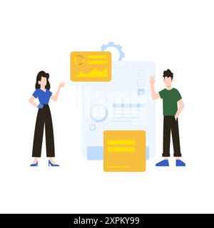 A boy and a girl are working on a chart report. Stock Photo