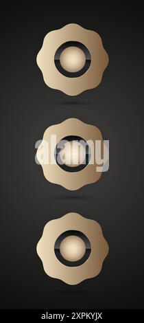 3 buttons in Luxury Flower Gold, premium, quality badge vector, illustration design, and THREE luxury circles on dark background template Stock Vector