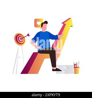 Boy working on business graph target. Stock Photo