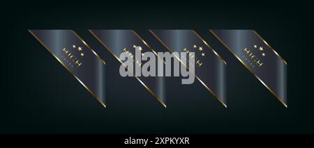 Set of Four luxury Black and Gold Ribbons Vector illustration on dark isolated background used for banner, label, sticker concept Stock Vector