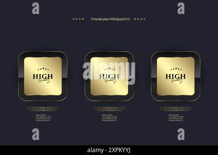 Gold circle buttons, premium banner on Transparency background, 2 gold buttons in round gold frame vector illustration design Stock Vector