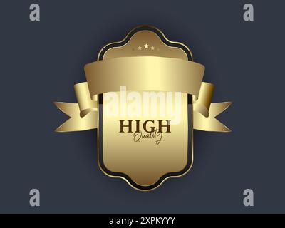 The Elegant pearl gold label, glossy labels with golden frame over beige background, premium and Golden label button isolated on black background. Rea Stock Vector