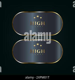 Set of two dark premium and gold button color gold glossy and gradient effect vector illustration on isolated on white background Stock Vector