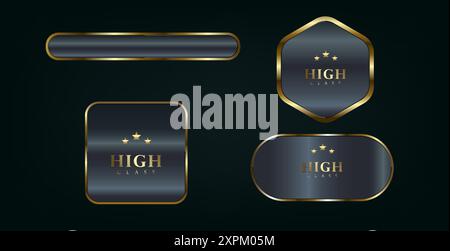 Set of Four different shapes Luxury Circle button, gold, premium isolated on black background. Button set circle modern color gold vector illustration Stock Vector