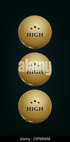 Set of three Luxury Circle button, gold, premium isolated on black background. Button set circle modern color gold vector illustration golden Stock Vector