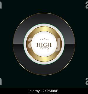 A Circle Luxury button design, in gold and premium Abstract button concept on black background. Vector vintage frames design Stock Vector