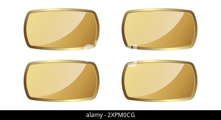 Set of four Gold shape buttons on white background luxury gold icon isolated white. Vector illustration. Gold shape symbol, premium button on white ba Stock Vector