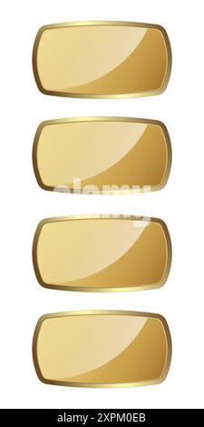 4 Gold shape buttons on white background luxury gold icons isolated white. Vector illustration. Four Gold shape symbols, premium buttons on white back Stock Vector