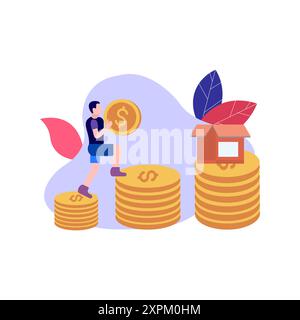 The boy is giving money in donation. Stock Photo