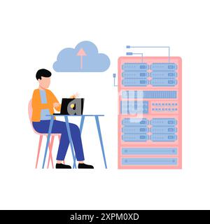 Boy is using laptop on table. Stock Photo
