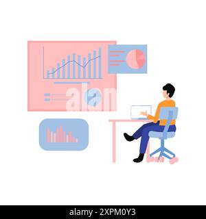 The boy is working on the development of the graph. Stock Photo