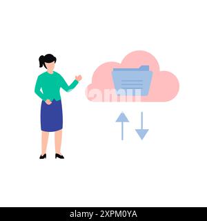 The girl is transferring cloud data. Stock Photo