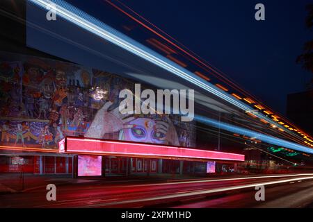 Mexico City, Mexico - February 4 . 2019: Night exterior view of theater and mural of mexican artist Diego Rivera Stock Photo