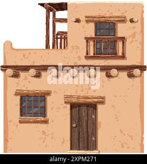 Rustic adobe house with wooden accents Stock Vector