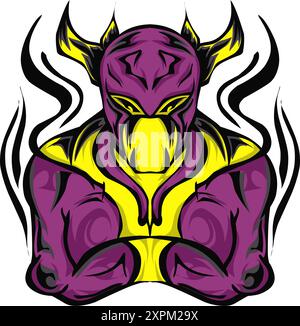 Illustration of a bull character. Perfect for cartoon elements, tattoos, logos, clothes, hats Stock Vector