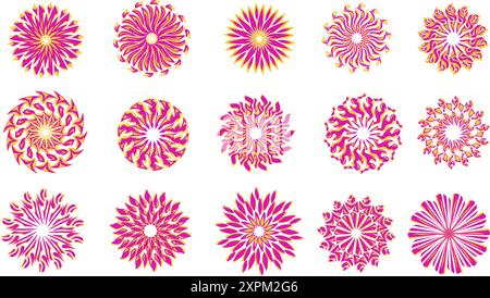 Purple and yellow tribal mandala set design. Perfect for icons, logos, stickers, tattoos Stock Vector