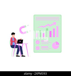 The boy is working on a business graph. Stock Photo