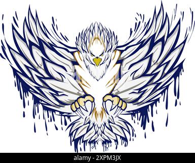 White eagle design with blue outline. Suitable for stickers, logos, icons, clothing designs, t-shirts, hats, shoes Stock Vector