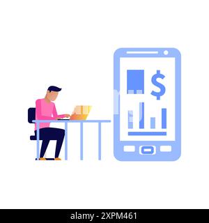 The boy is working on the dollar graph. Stock Photo
