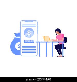 The girl is working on the laptop. Stock Photo