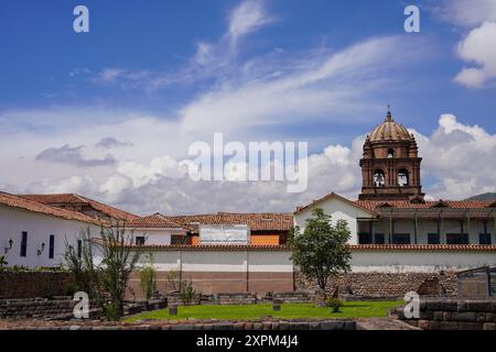 Inca Ruins with View on Qorikancha, Cusco, Peru Stock Photo