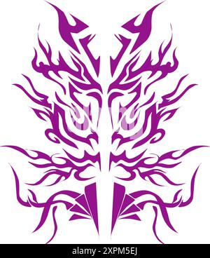 Illustration of a tribal tattoo design in purple. Perfect for tattoos, stickers, poster elements, t-shirts, hats Stock Vector